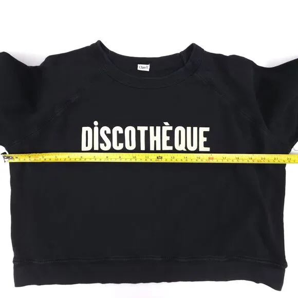 CLARE V. Discothèque Sweatshirt Crop Sweater Black Minimal French Girl Casual - Picture 5 of 9